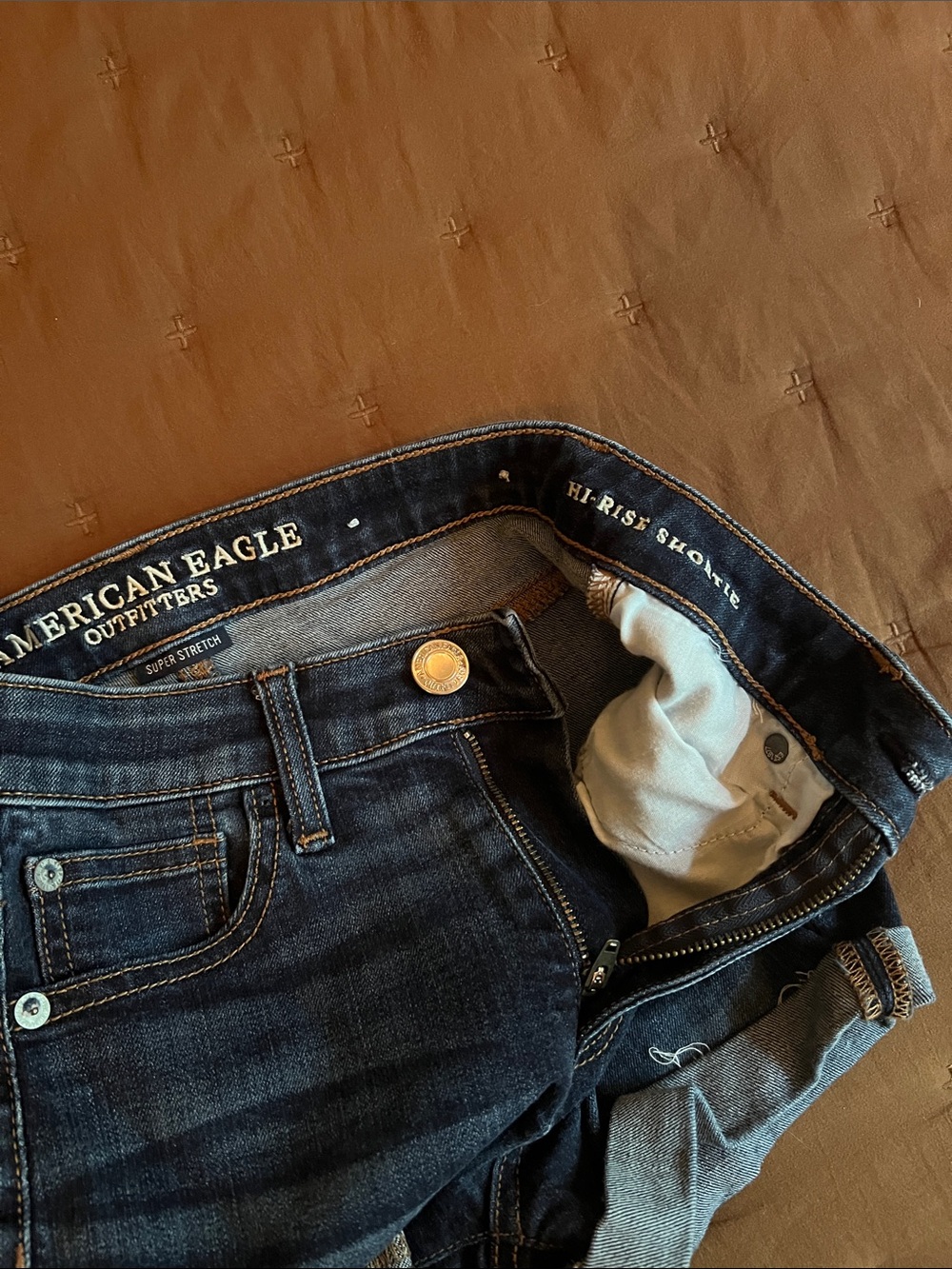 American Eagle Outfitters Navy Roll-Cuff Denim Shorts - Picture 2 of 2
